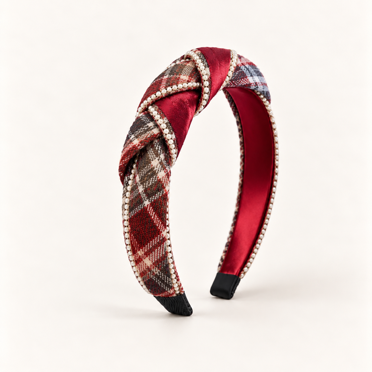 cotivie Ruby Plaid Pearl Headband