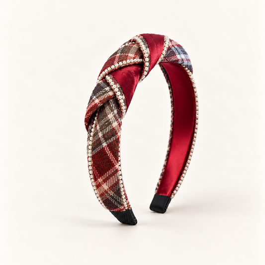 cotivie Ruby Plaid Pearl Headband