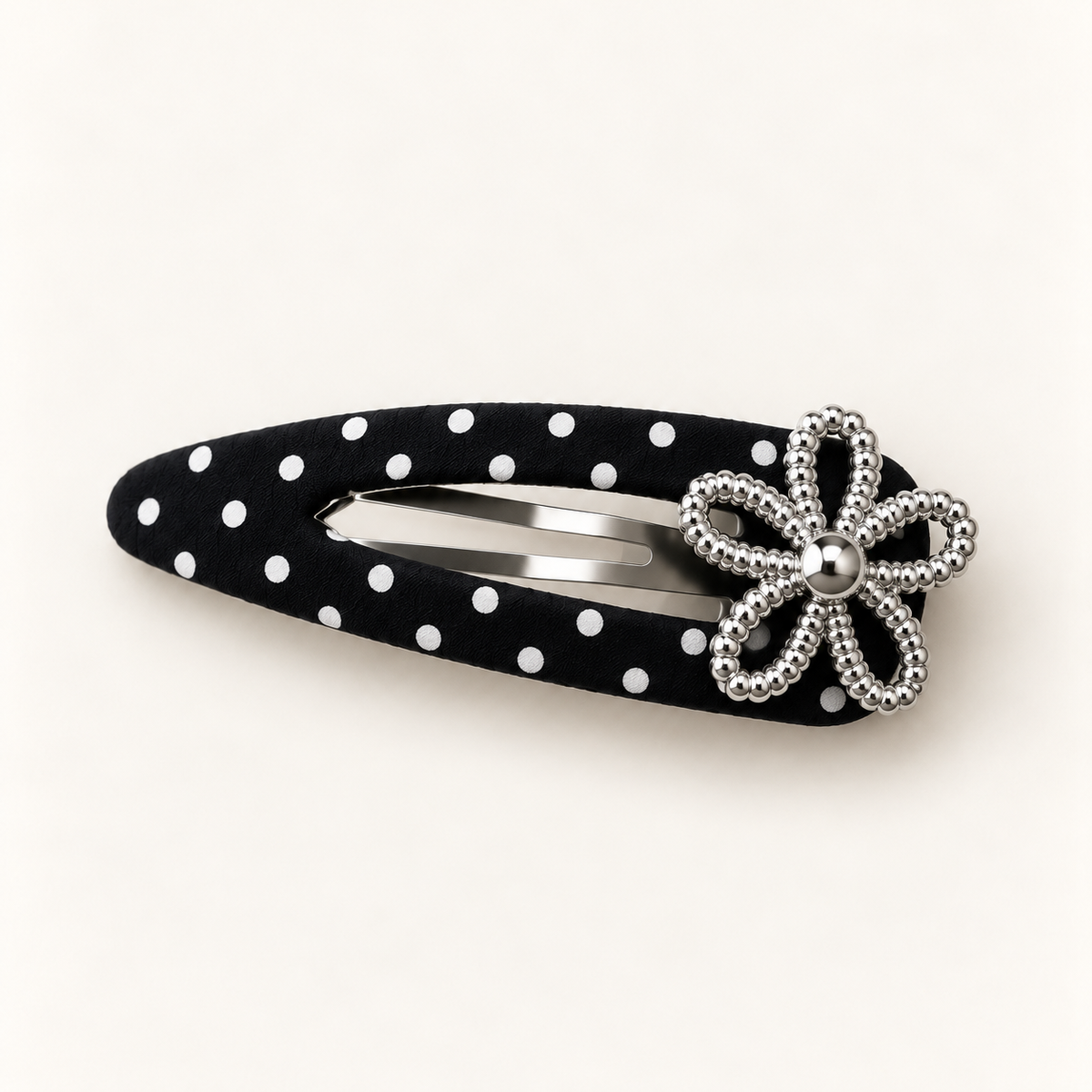 cotivie Noir Polka Dot Flower Barrette