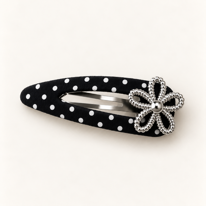 cotivie Noir Polka Dot Flower Barrette