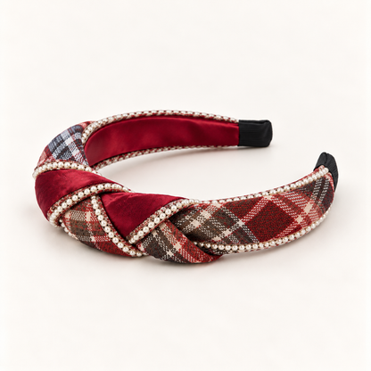 cotivie Ruby Plaid Pearl Headband