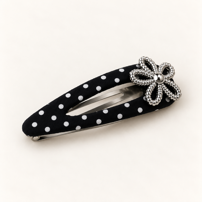 cotivie Noir Polka Dot Flower Barrette