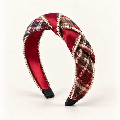 cotivie Ruby Plaid Pearl Headband