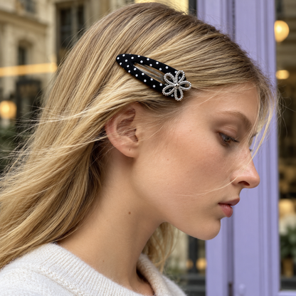 cotivie Noir Polka Dot Flower Barrette