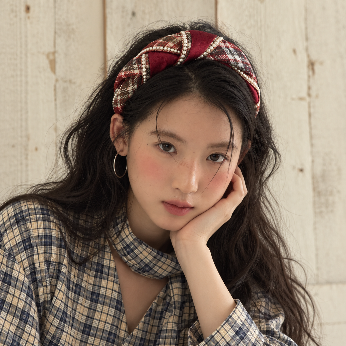 cotivie Ruby Plaid Pearl Headband