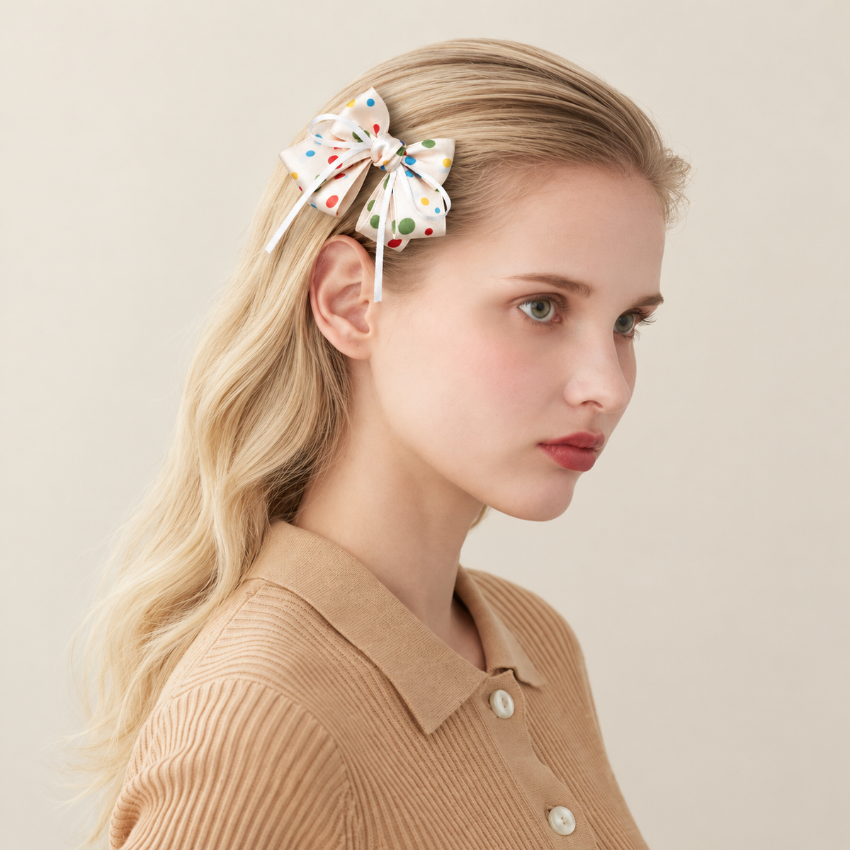 cotivie Polka Dot Satin Bow Hair Clip