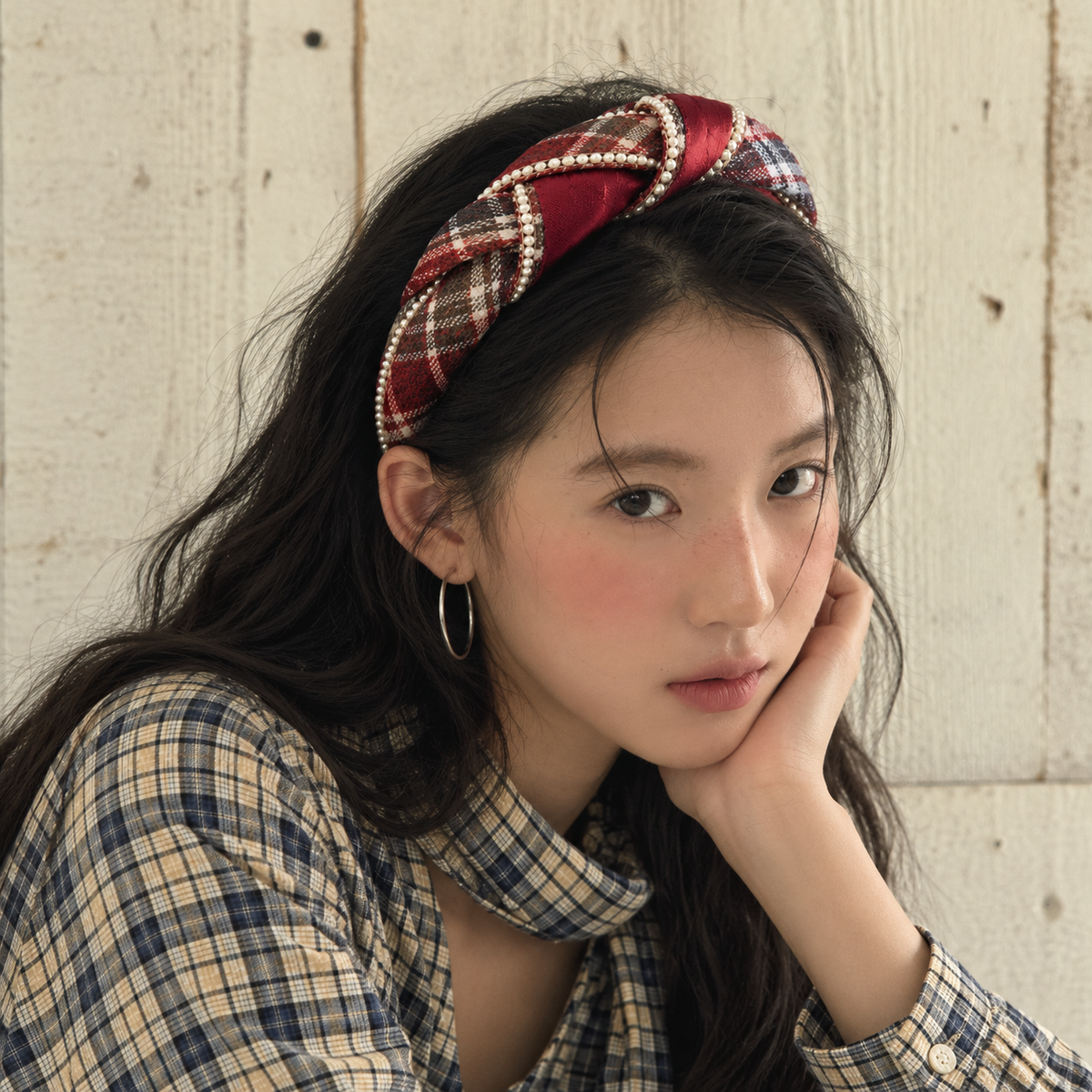cotivie Ruby Plaid Pearl Headband