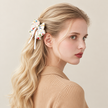 cotivie Polka Dot Satin Bow Hair Clip