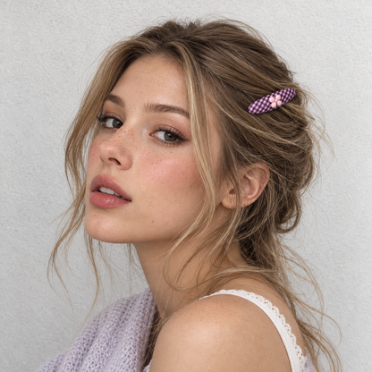 cotivie Violet Gingham Flower Barrette